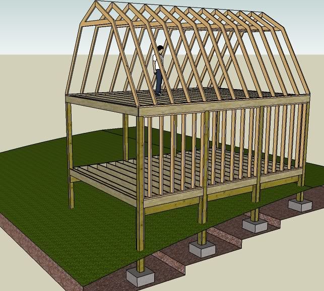 16 X 24 Two-Story Gambrel Roof Shed Plans