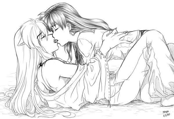 inuyasha and kagome kiss. inuyasha and kagome kissing