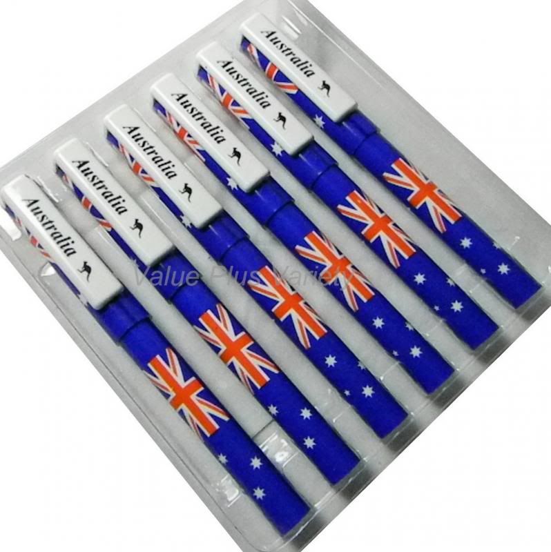 6 Australian Stationery Souvenir Australia Flag Pens Biro Black Ink 