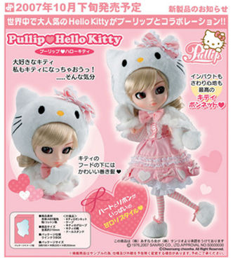 The blond doll will be wearing a Hello Kitty costume fax fur trimmed 