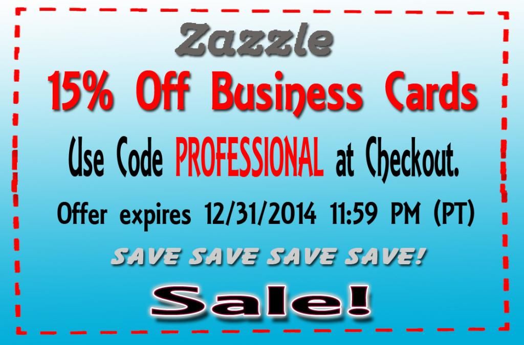Zazzle Coupon 15% Off Business Cards Ends 12/31/2014