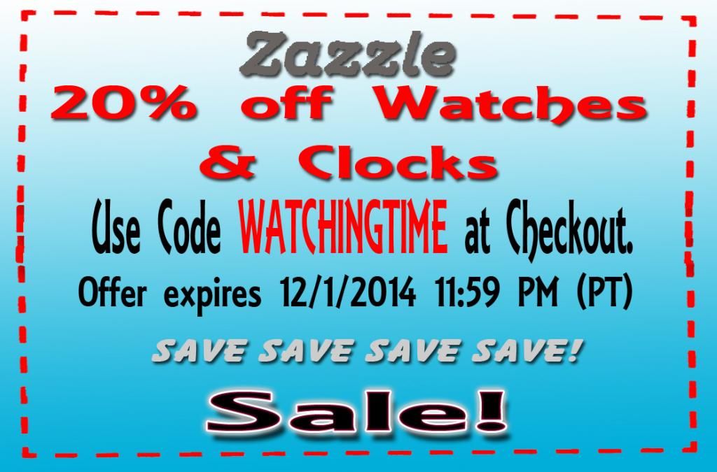 Zazzle Coupon 20% off Watches & Clocks Ends 12/01/2014