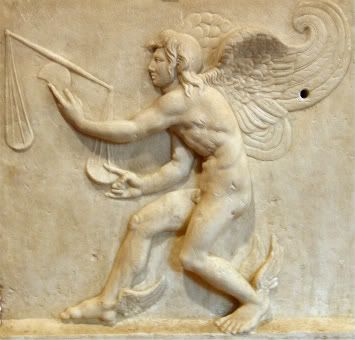 a circa 160 C.E,, representation of the allegoric statue made by Lysippos, in pentelic marble, Museum of Antiquities of Turin (Italy);