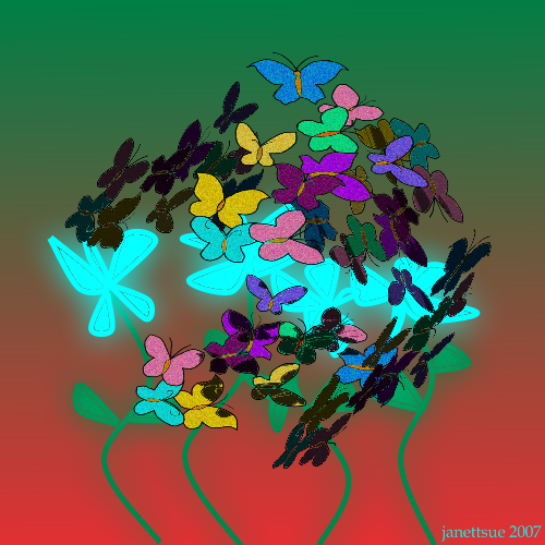 swarm of butterflies. 3D on the utterflies