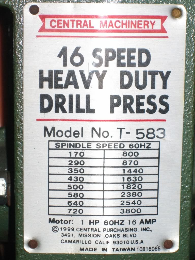 Central Machinery # 38142 16 Speed Heavy Duty Bench Drill Press 
