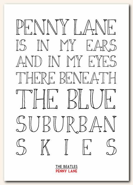 THE BEATLES - Penny Lane song lyrics typography poster art print A1 A2