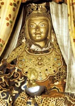 Buddhist statue in Samy&eacute;, Tibet that is now destroyed. Recolored but made in 8th century. Public photo