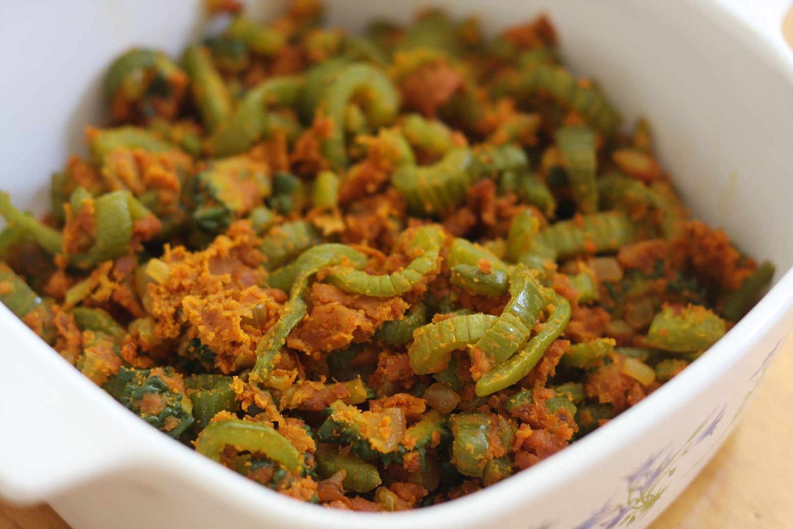 Snake and bitter gourds (podalangai) stir fry with chick pea flour ...