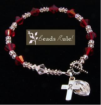 RED Crystal Awareness Rosary Bracelet  