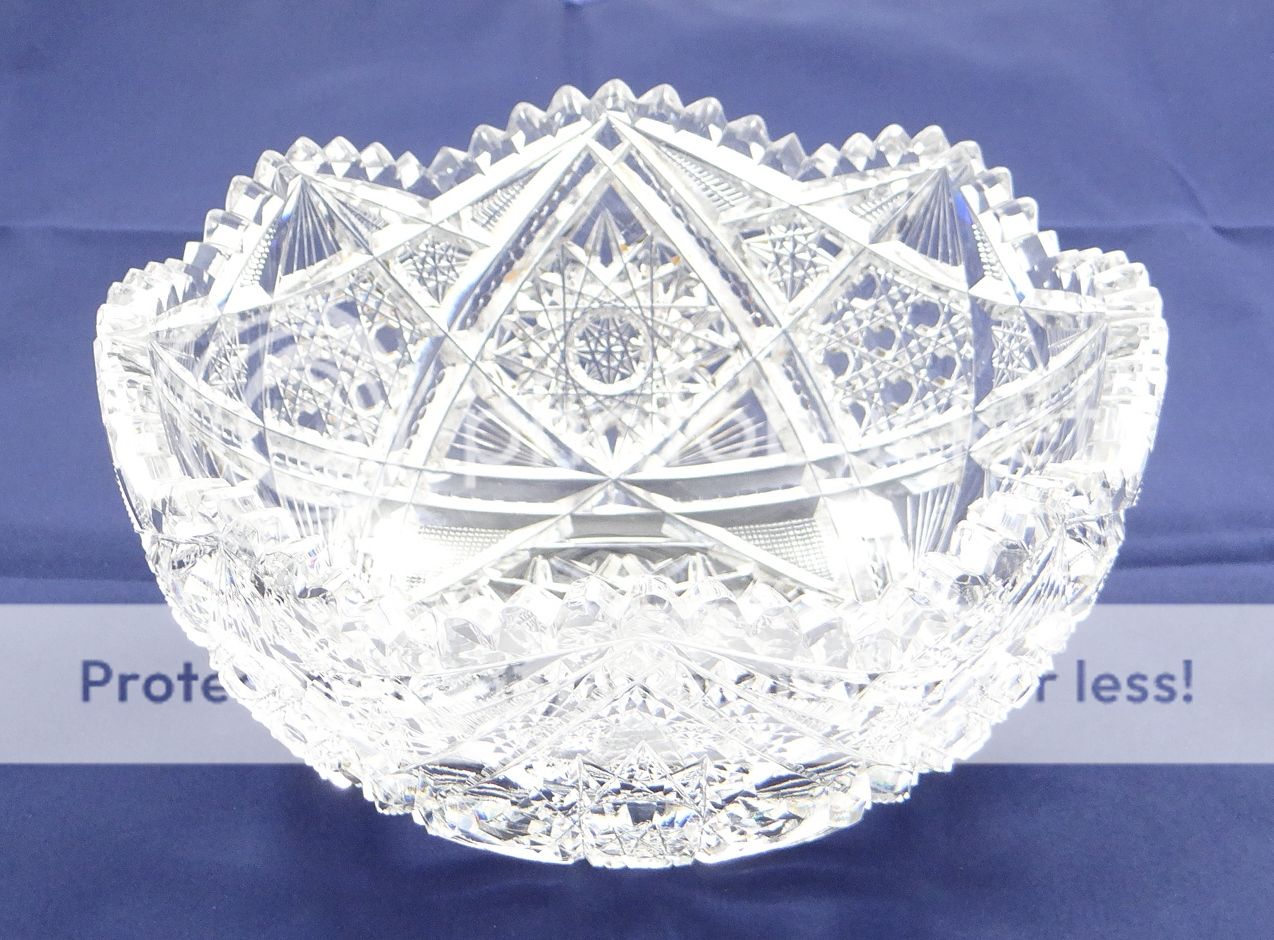 Large Cut Leaded Crystal Glass Bowl Round 8" Toothed Clear Serving Display