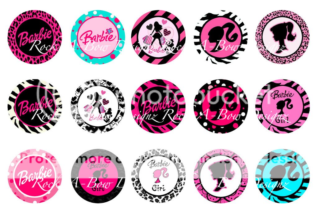 BARBIE SILHOUETTE Logos 30 1 Pre Cut Bottle Cap Images  